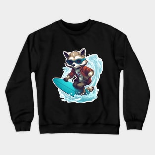 Raccoon Surfing - Raccoon Beach Crewneck Sweatshirt